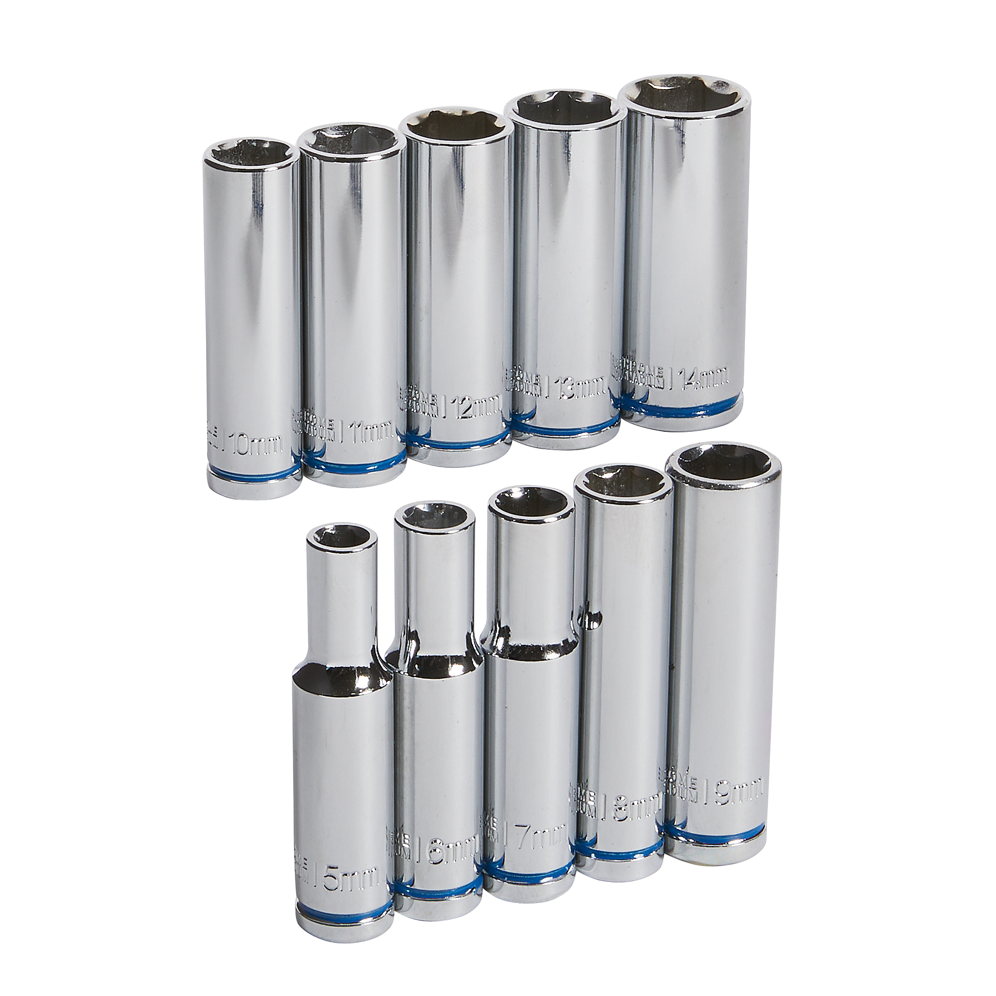 Ironton Deep Socket Set, 10-Pc., Metric, 1/4in. Drive, Chrome Vanadium Steel